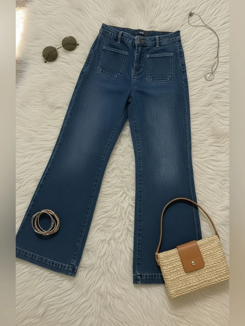Michael Kors Blue Wide Leg Patch Pocket Jeans Size 8 Excellent Used Condition!